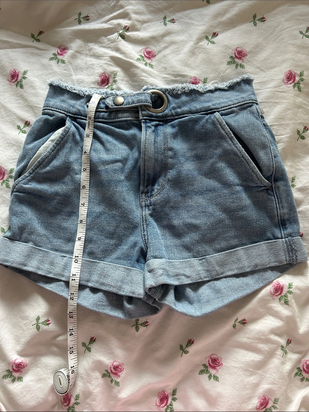 Light Blue Denim High-Waist Shorts